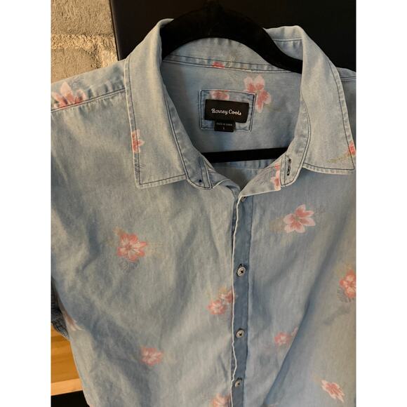 Barney‎ Cools Short Sleeve Chambray Floral Button Up Shirt-L - Picture 4 of 4